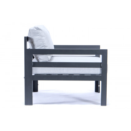 LeisureMod Chelsea Outdoor Patio Black Aluminum Armchairs with Cushions (Set Of 2) - Light Gray
