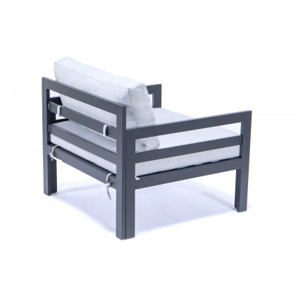 LeisureMod Chelsea Outdoor Patio Black Aluminum Armchairs with Cushions (Set Of 2) - Light Gray