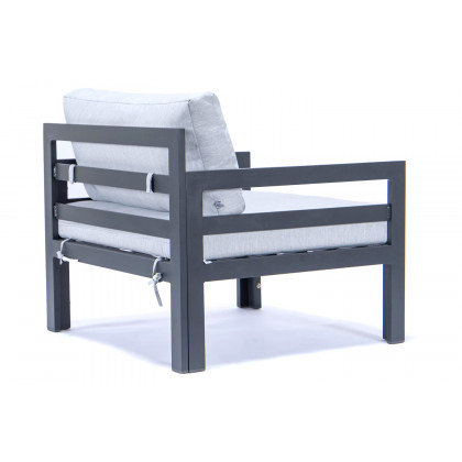 LeisureMod Chelsea Outdoor Patio Black Aluminum Armchairs with Cushions (Set Of 2) - Light Gray