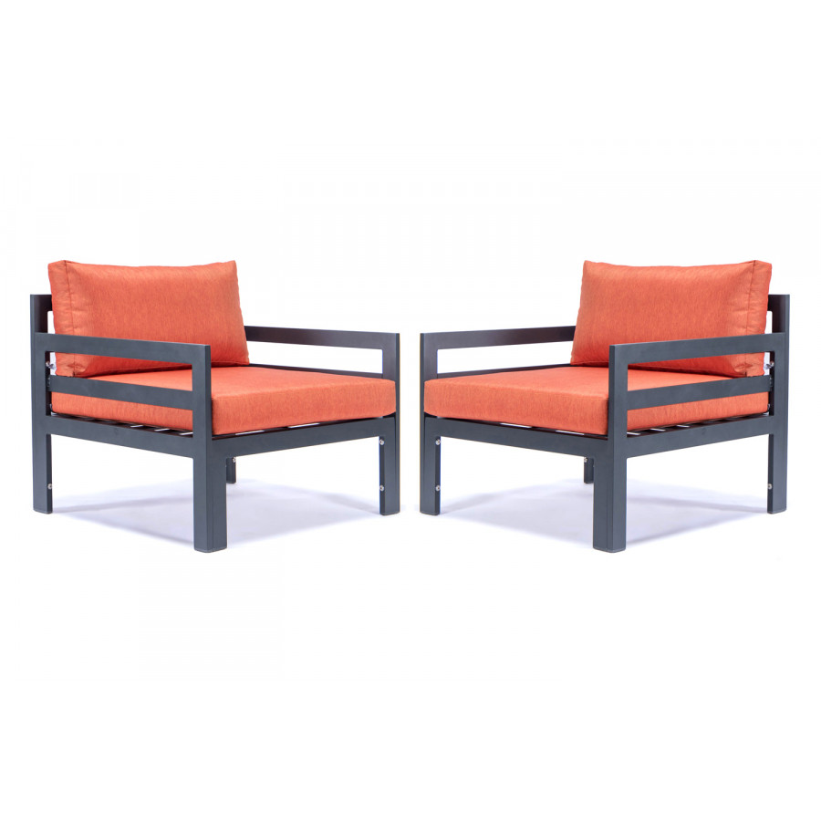 LeisureMod Chelsea Outdoor Patio Black Aluminum Armchairs with Cushions (Set Of 2) - Orange