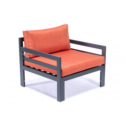 LeisureMod Chelsea Outdoor Patio Black Aluminum Armchairs with Cushions (Set Of 2) - Orange