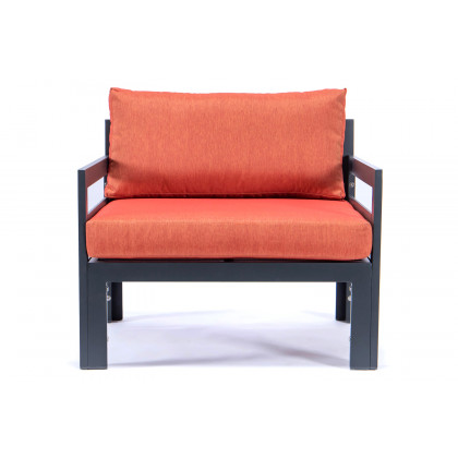 LeisureMod Chelsea Outdoor Patio Black Aluminum Armchairs with Cushions (Set Of 2) - Orange