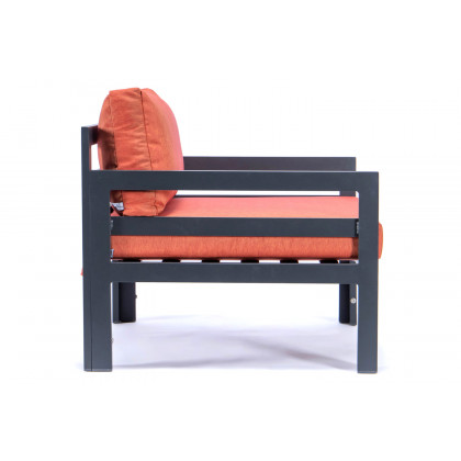 LeisureMod Chelsea Outdoor Patio Black Aluminum Armchairs with Cushions (Set Of 2) - Orange