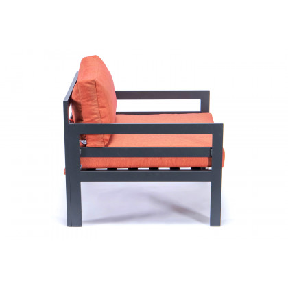 LeisureMod Chelsea Outdoor Patio Black Aluminum Armchairs with Cushions (Set Of 2) - Orange