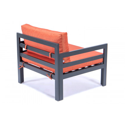 LeisureMod Chelsea Outdoor Patio Black Aluminum Armchairs with Cushions (Set Of 2) - Orange