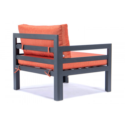 LeisureMod Chelsea Outdoor Patio Black Aluminum Armchairs with Cushions (Set Of 2) - Orange