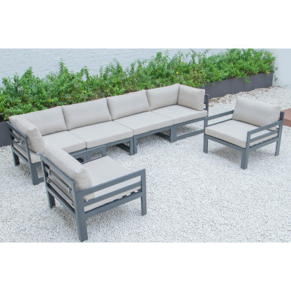 LeisureMod - Chelsea 6-Piece Patio Armchair Sectional Black Aluminum with Cushions