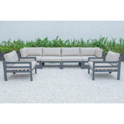 LeisureMod Chelsea 6-Piece Patio Armchair Sectional Black Aluminum with Cushions - Beige