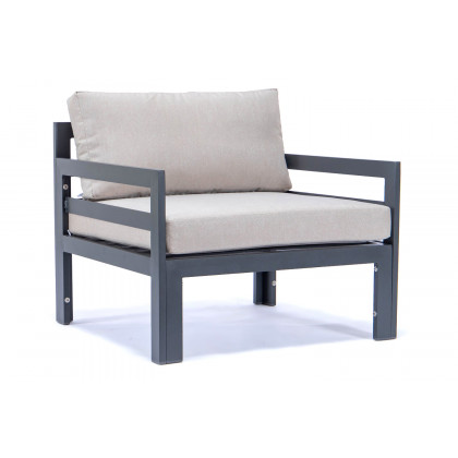 LeisureMod Chelsea 6-Piece Patio Armchair Sectional Black Aluminum with Cushions - Beige