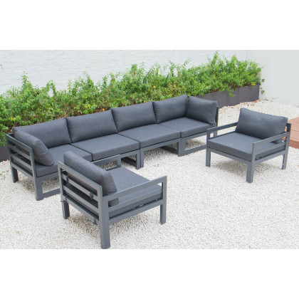 LeisureMod - Chelsea 6-Piece Patio Armchair Sectional Black Aluminum with Cushions