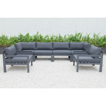 LeisureMod Chelsea 6-Piece Patio Armchair Sectional Black Aluminum with Cushions - Black