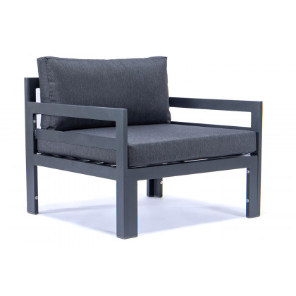 LeisureMod Chelsea 6-Piece Patio Armchair Sectional Black Aluminum with Cushions - Black