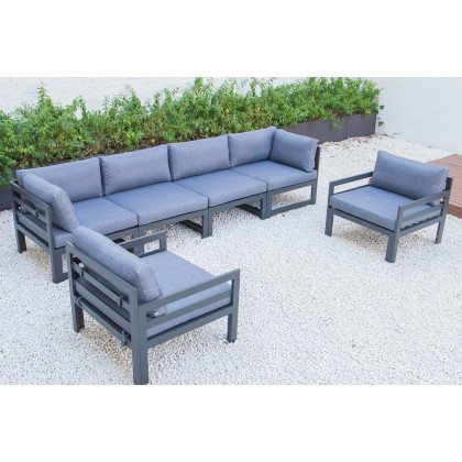 LeisureMod - Chelsea 6-Piece Patio Armchair Sectional Black Aluminum with Cushions