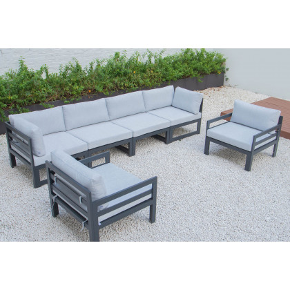 LeisureMod - Chelsea 6-Piece Patio Armchair Sectional Black Aluminum with Cushions