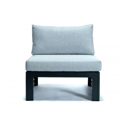LeisureMod Chelsea 6-Piece Patio Armchair Sectional Black Aluminum with Cushions - Light Gray