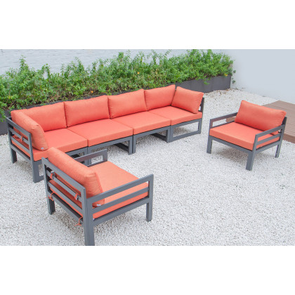 LeisureMod - Chelsea 6-Piece Patio Armchair Sectional Black Aluminum with Cushions