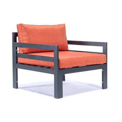 LeisureMod Chelsea 6-Piece Patio Armchair Sectional Black Aluminum with Cushions - Orange