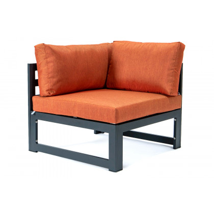 LeisureMod Chelsea 6-Piece Patio Armchair Sectional Black Aluminum with Cushions - Orange