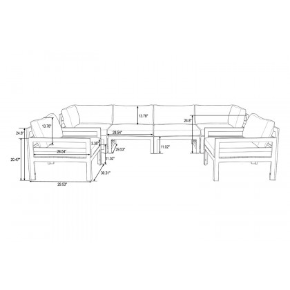 LeisureMod Chelsea 6-Piece Patio Armchair Sectional Black Aluminum with Cushions - Red