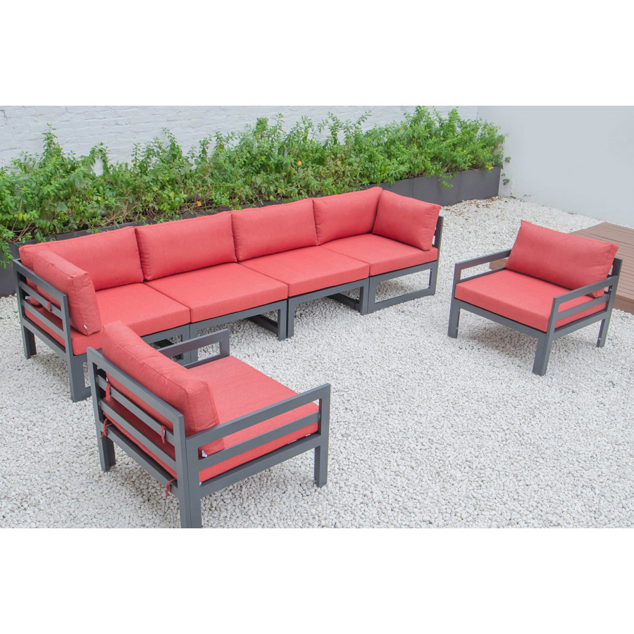 LeisureMod - Chelsea 6-Piece Patio Armchair Sectional Black Aluminum with Cushions