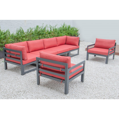 LeisureMod - Chelsea 6-Piece Patio Armchair Sectional Black Aluminum with Cushions