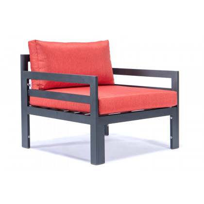 LeisureMod Chelsea 6-Piece Patio Armchair Sectional Black Aluminum with Cushions - Red