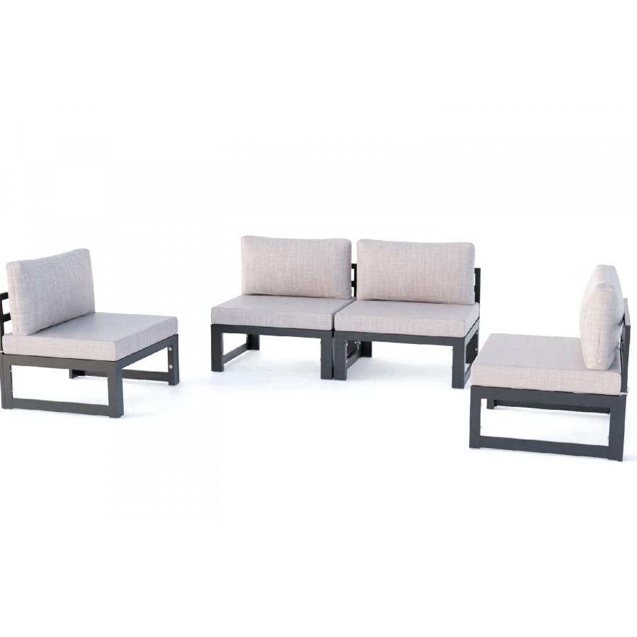 LeisureMod Chelsea 4-Piece Middle Patio Chairs Black Aluminum with Cushions - Beige