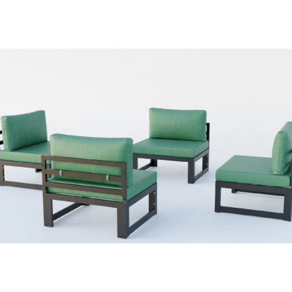 LeisureMod Chelsea 4-Piece Middle Patio Chairs Black Aluminum with Cushions - Green
