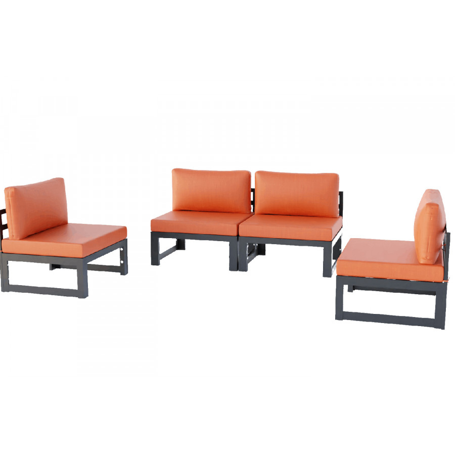 LeisureMod - Chelsea 4-Piece Middle Patio Chairs Black Aluminum with Cushions
