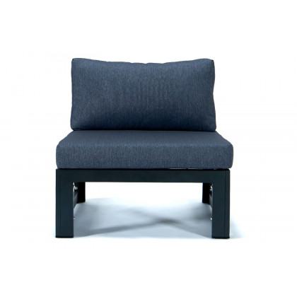 LeisureMod Chelsea 6-Piece Patio Sectional In Black Aluminum with Cushions - Blue