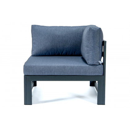LeisureMod Chelsea 6-Piece Patio Sectional In Black Aluminum with Cushions - Blue