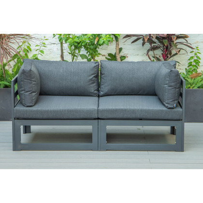 LeisureMod Chelsea 2-Piece Sectional Loveseat Black Aluminum with Cushions - Black