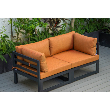 LeisureMod - Chelsea 2-Piece Sectional Loveseat Black Aluminum with Cushions