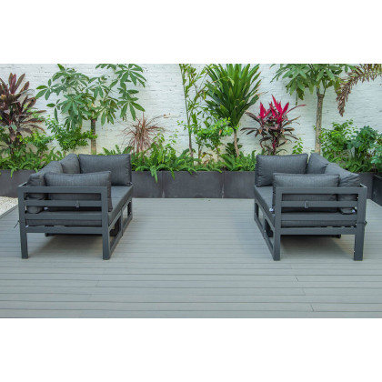 LeisureMod Chelsea 4-Piece Sectional Loveseat Set Black Aluminum with Cushions - Black