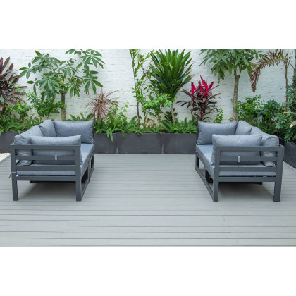LeisureMod Chelsea 4-Piece Sectional Loveseat Set Black Aluminum with Cushions - Blue