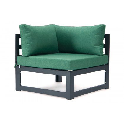 LeisureMod Chelsea 9-Piece Patio Sectional with Fire Pit Table Black Aluminum with Cushions - Green