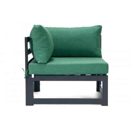 LeisureMod Chelsea 9-Piece Patio Sectional with Fire Pit Table Black Aluminum with Cushions - Green