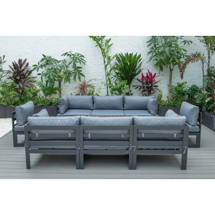 LeisureMod Chelsea 9-Piece Patio Sectional with Coffee Table Black Aluminum with Cushions - Blue