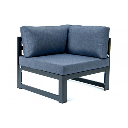 LeisureMod Chelsea 9-Piece Patio Sectional with Coffee Table Black Aluminum with Cushions - Blue