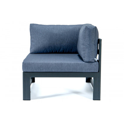LeisureMod Chelsea 9-Piece Patio Sectional with Coffee Table Black Aluminum with Cushions - Blue