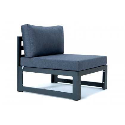 LeisureMod Chelsea 9-Piece Patio Sectional with Coffee Table Black Aluminum with Cushions - Blue