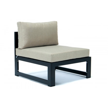 LeisureMod Chelsea 7-Piece Patio Sectional with 2 Arm Chairs and Fire Pit Table Black Aluminum with Cushions - Beige