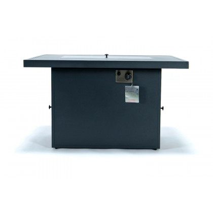 LeisureMod Chelsea 7-Piece Patio Sectional with 2 Arm Chairs and Fire Pit Table Black Aluminum with Cushions - Light Gray