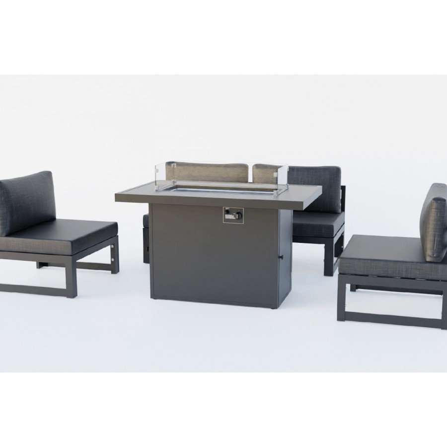 LeisureMod Chelsea 5-Piece Middle Patio Chairs and Fire Pit Table Set Black Aluminum with Cushions - Black
