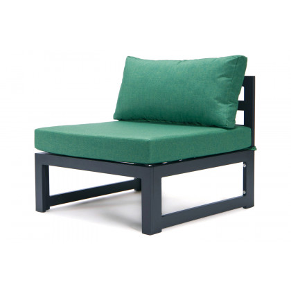 LeisureMod Chelsea 5-Piece Middle Patio Chairs and Fire Pit Table Set Black Aluminum with Cushions - Green