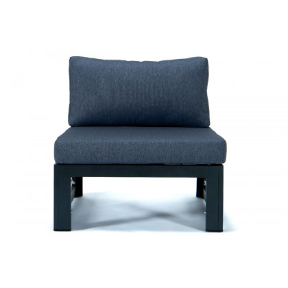 LeisureMod Chelsea 7-Piece Patio Sectional and Fire Pit Table Black Aluminum with Cushions - Blue
