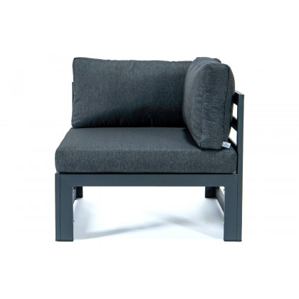 LeisureMod Chelsea 3-Piece Sectional Loveseat and Fireplace Set Black Aluminum with Cushions - Black