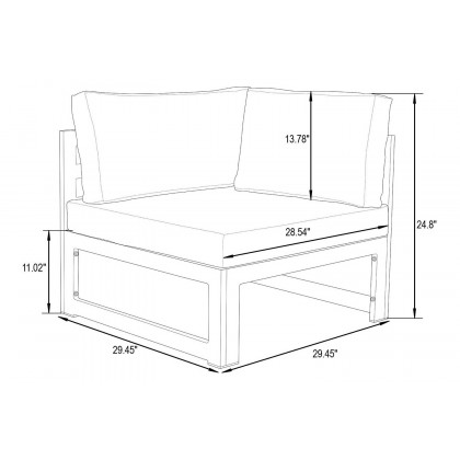 LeisureMod Chelsea 3-Piece Sectional Loveseat and Fireplace Set Black Aluminum with Cushions - Orange