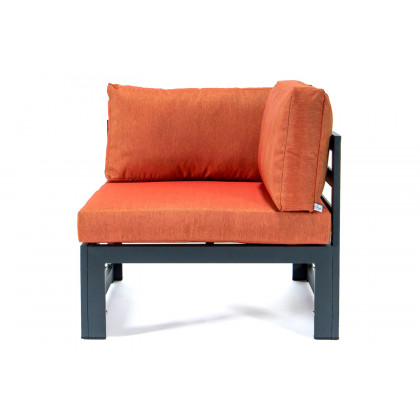LeisureMod Chelsea 3-Piece Sectional Loveseat and Fireplace Set Black Aluminum with Cushions - Orange