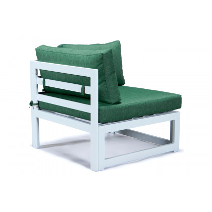 LeisureMod Chelsea 7-Piece Patio Sectional and Fire Pit Table In White Aluminum with Cushions - Green